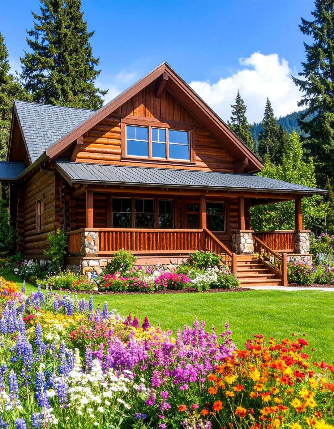 Rustic Mountain Cabin with Chocolate Brown Log and Chinking - 25 Chocolate Brown House Exterior Design Ideas