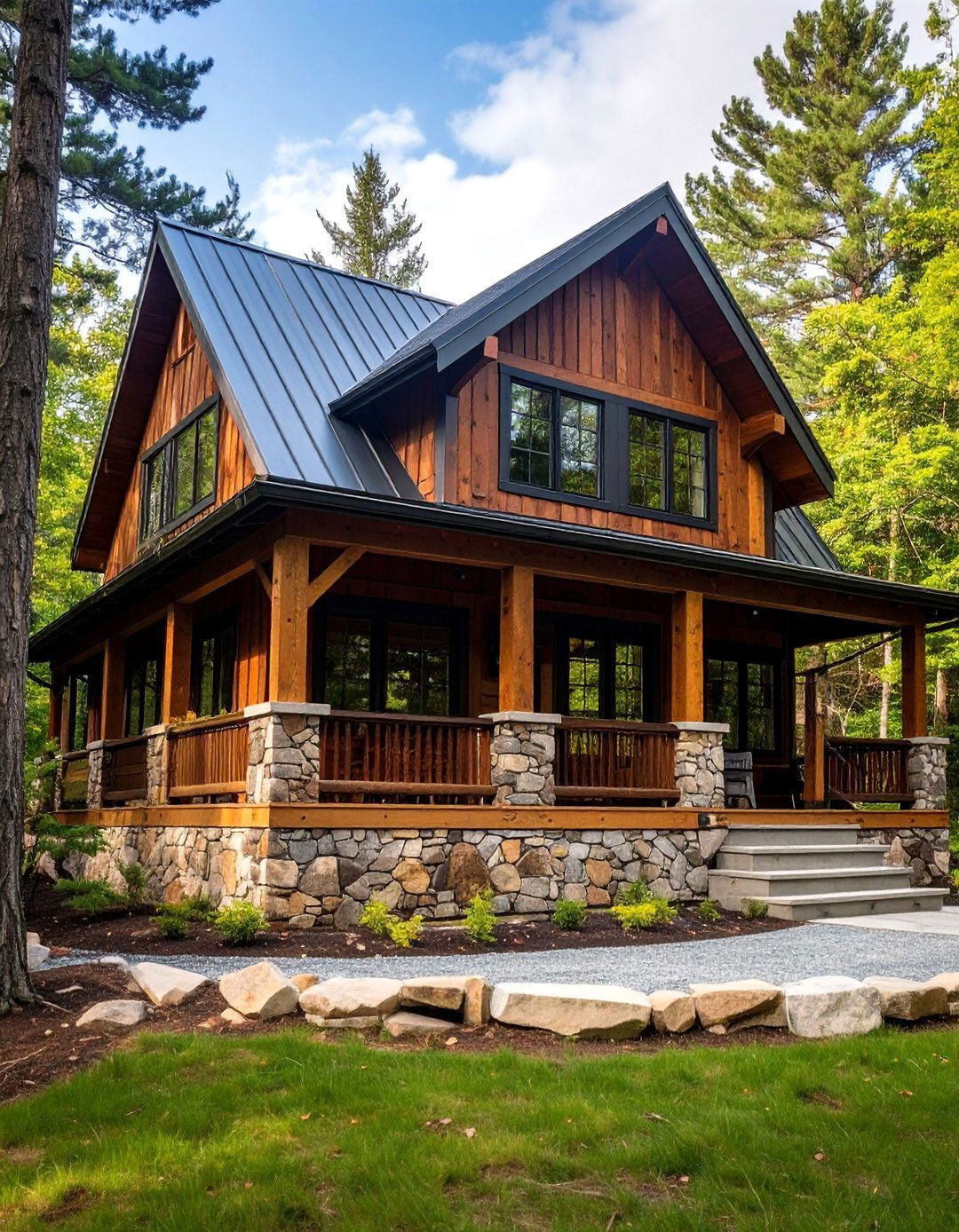 Rustic Mountain Cabin with Natural Stone Accents - 25 Dark Brown House With Black Trim