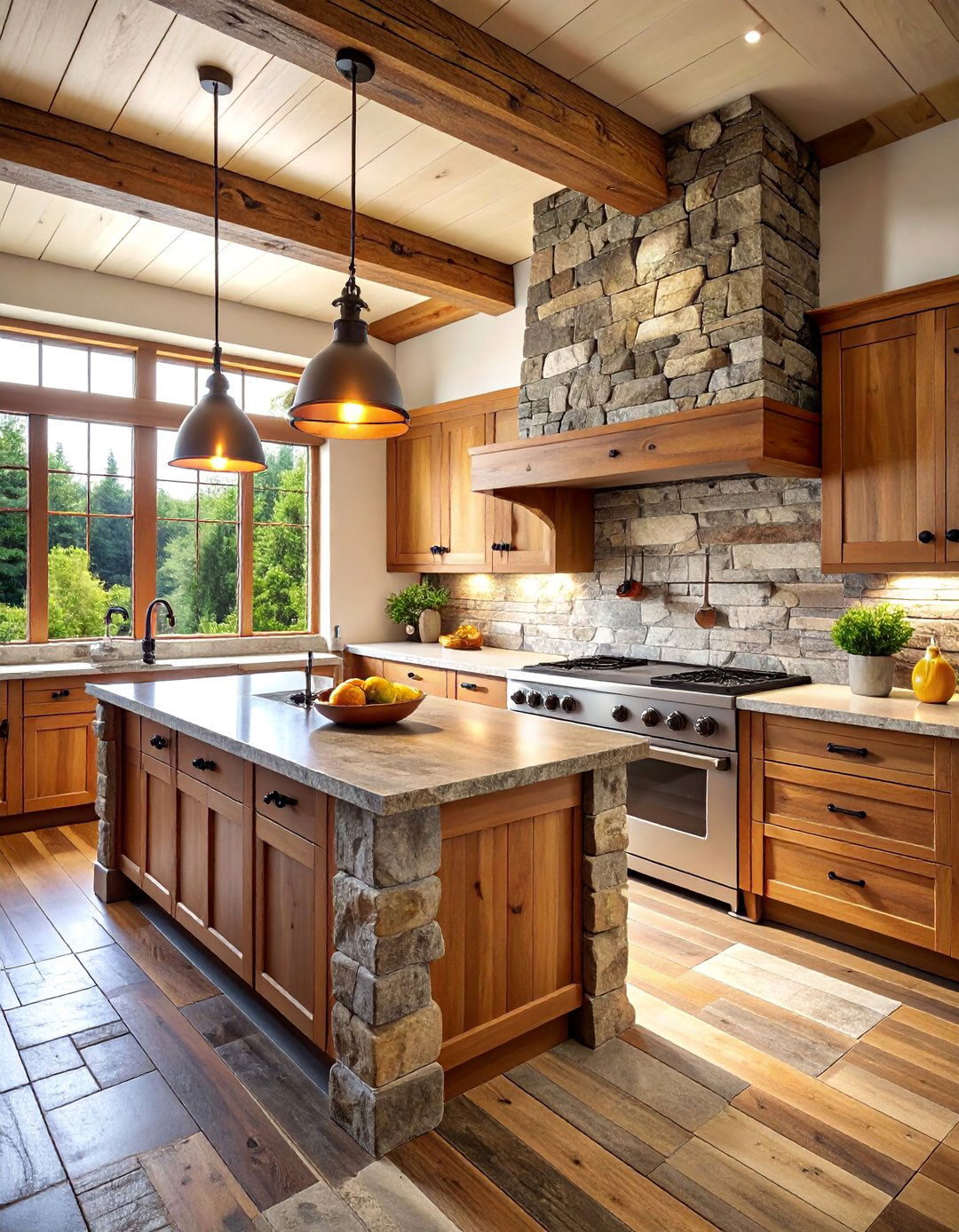 Rustic Mountain Lodge Kitchen with Natural Cleft Slate - 25 Kitchens With Slate Floors
