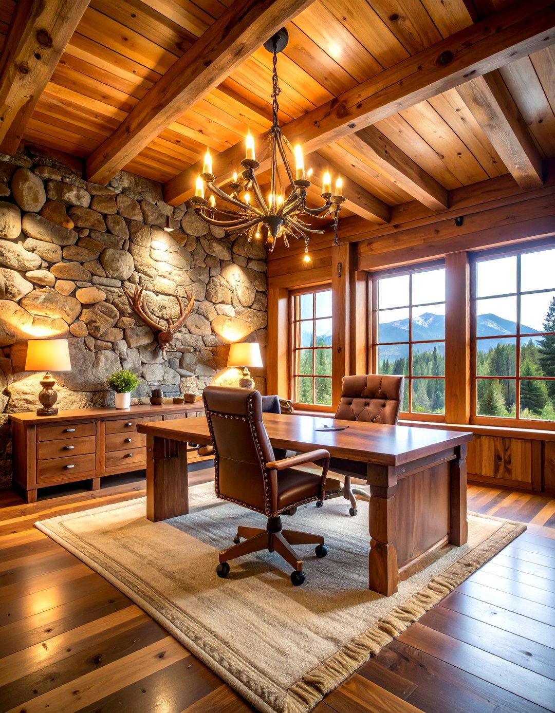 Rustic Mountain Lodge Office - 25 Man Cave Office Ideas