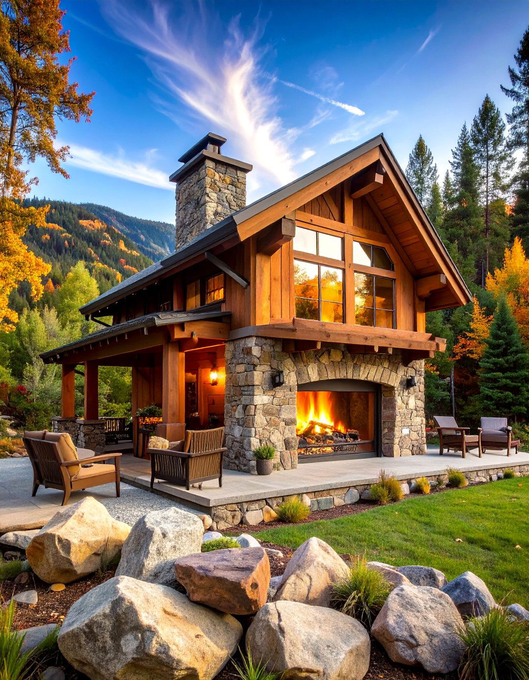 Rustic Mountain Lodge Style Fireplace - 25 Rustic Outdoor Fireplace Ideas