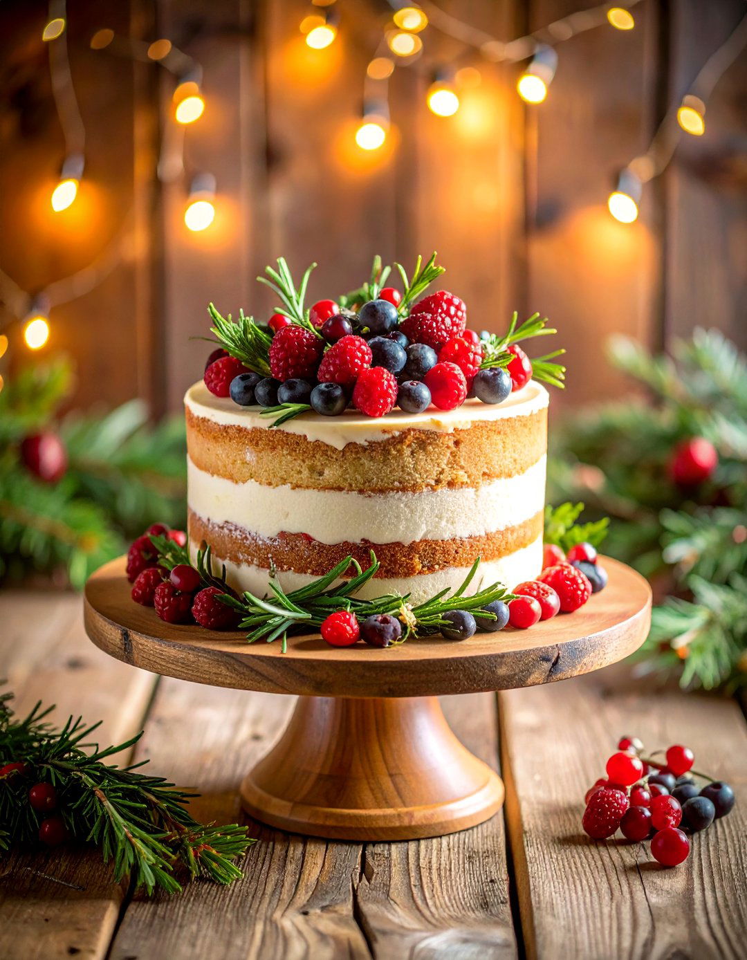 Rustic Naked Small Wedding Cake with Berries - 25 Small Wedding Cake Ideas