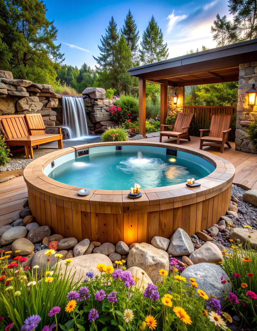 Rustic Natural Stone Hot Tub Area - 25 Hot Tub Decor Ideas