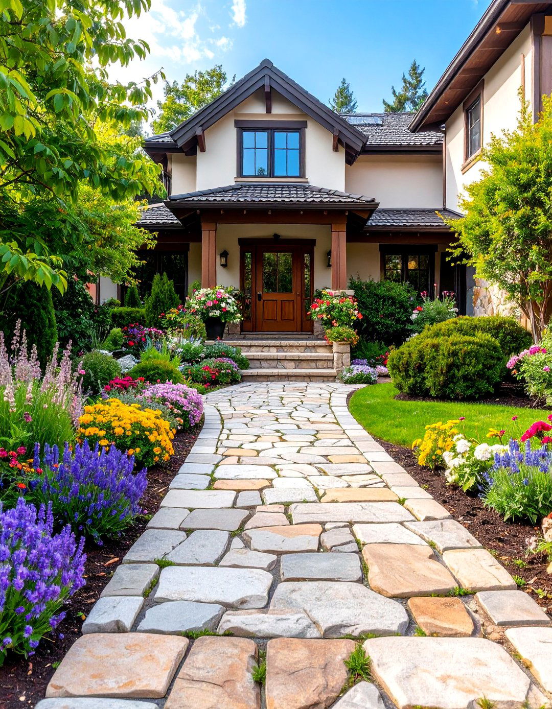 Rustic Natural Stone with Wildflower Borders - 25 driveway entrance ideas