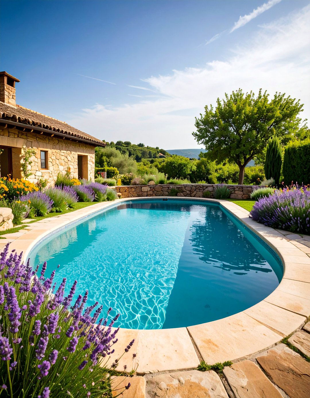 Rustic Natural Stone with Wildflower Meadows - 25 Pool Landscaping Ideas