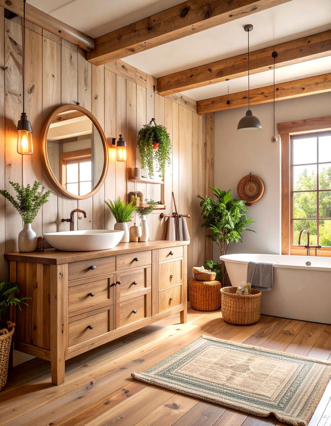 Rustic Natural Wood Shiplap with Vintage Touches - 25 shiplap bathroom ideas