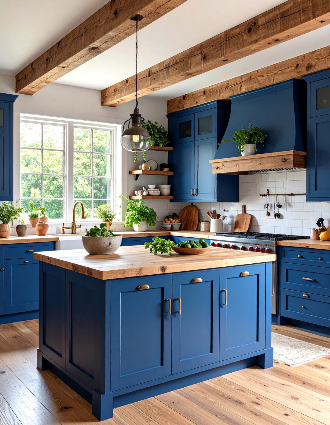 Rustic Navy Blue Cabinets with Reclaimed Wood - 25 Navy Blue Kitchen Cabinets Ideas