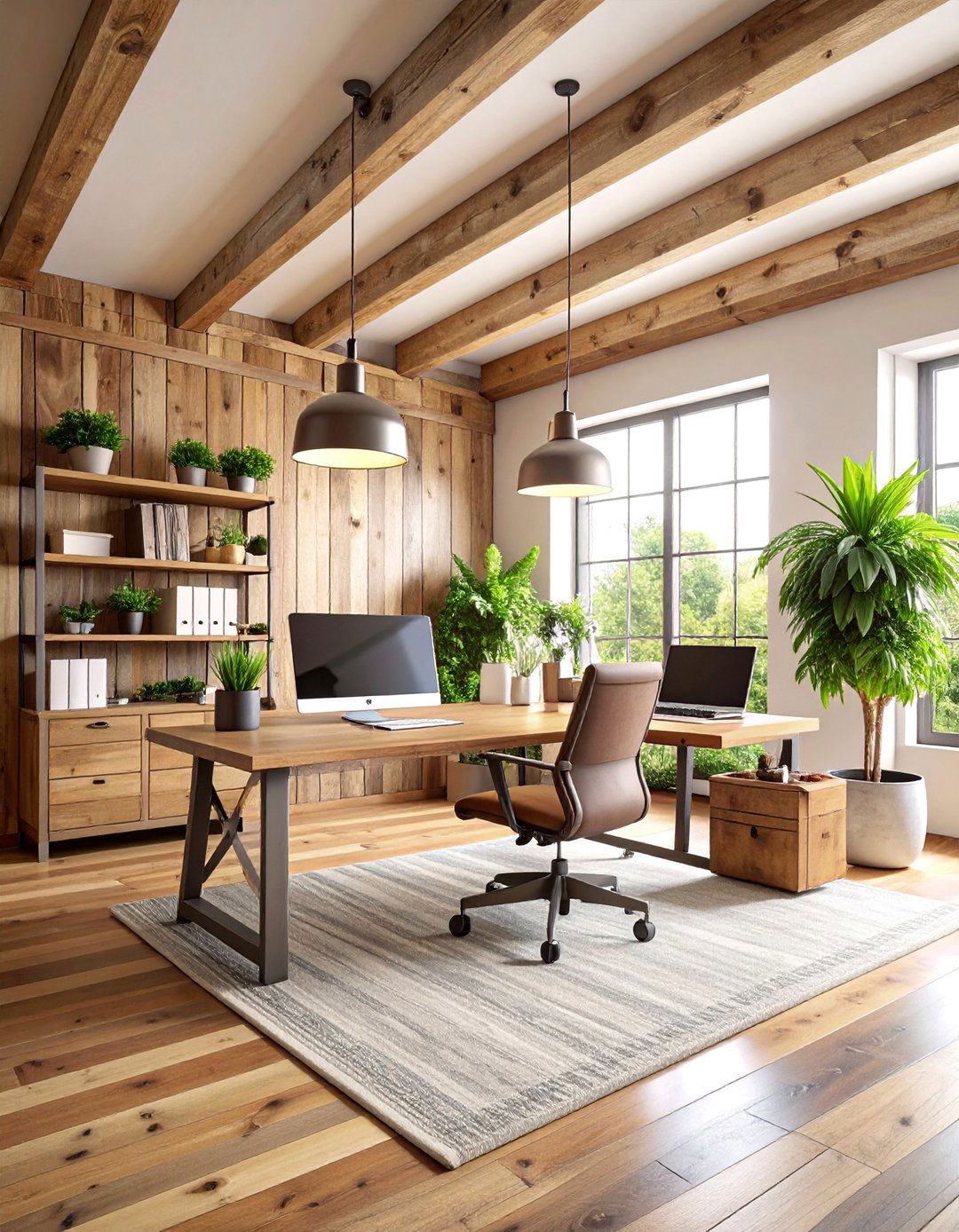 Rustic Office with Reclaimed Wood Shiplap Wall - 25 Office Accent Wall Ideas