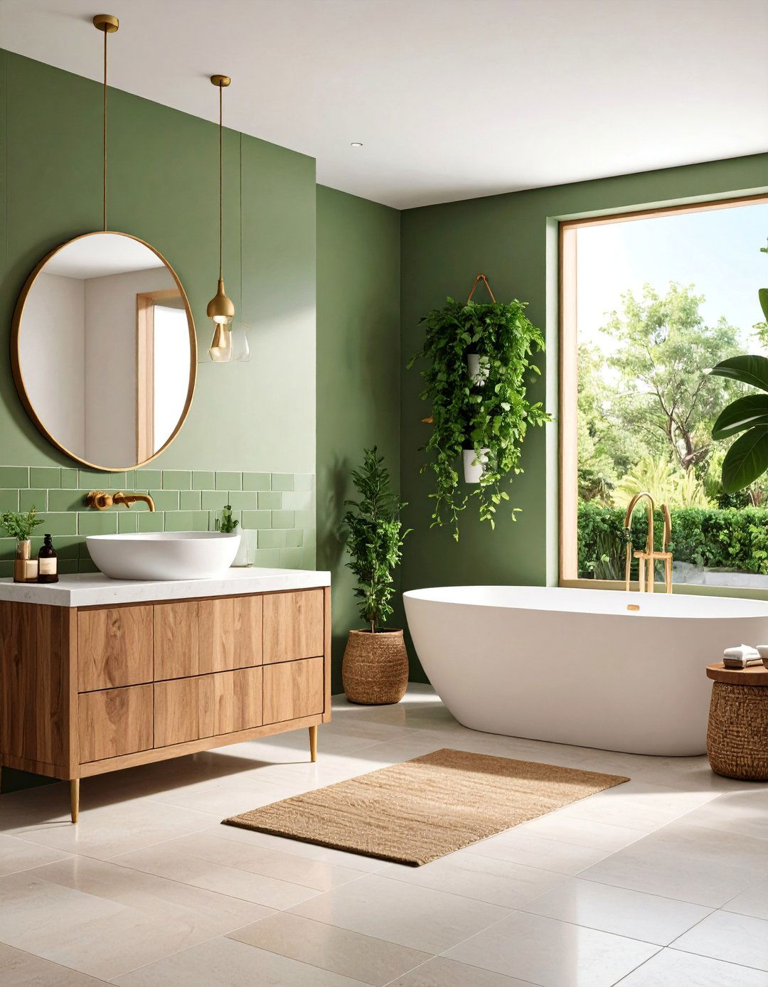 Rustic Olive Green Bathroom with Natural Stone - 25 Olive Green Room Ideas
