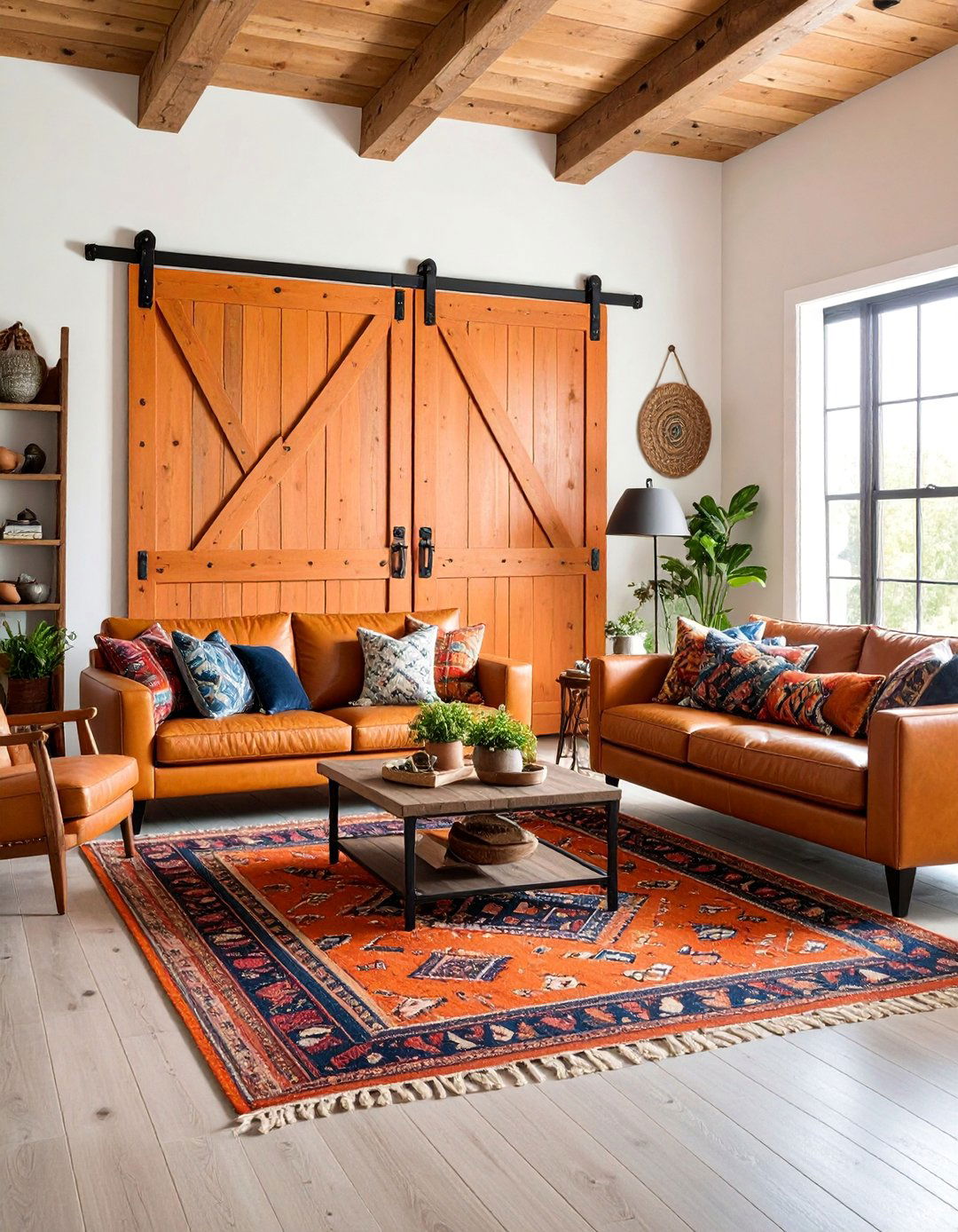 Rustic Orange Barn Door Living Room - 25 Black and Orange Living Room Ideas