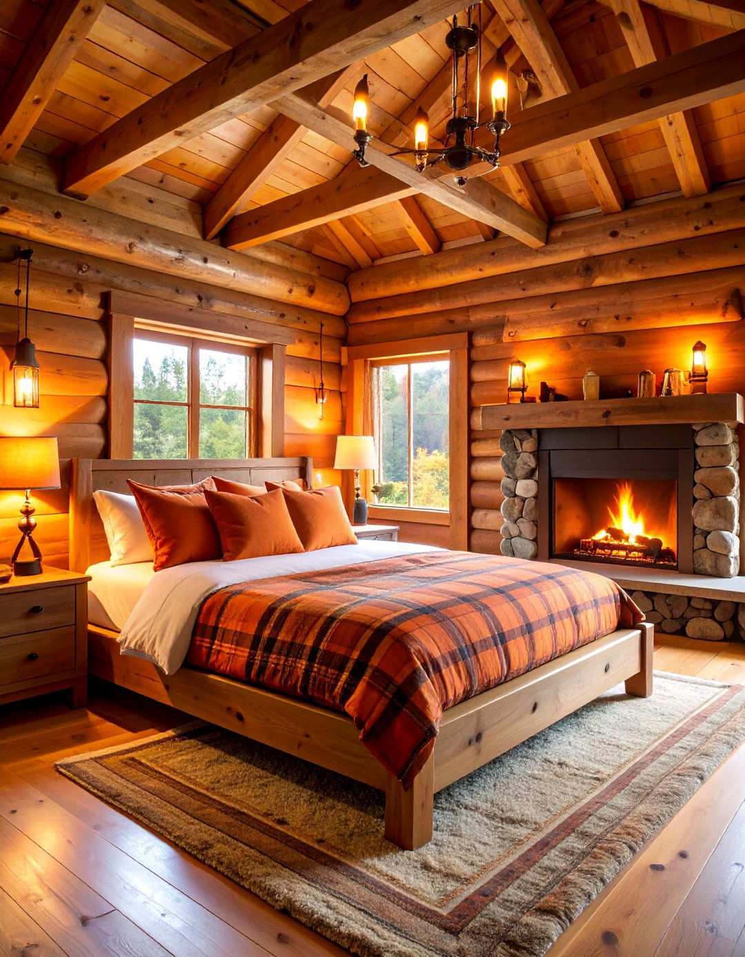 Rustic Orange Cabin Retreat with Wood Elements - 25 Orange Bedroom Ideas