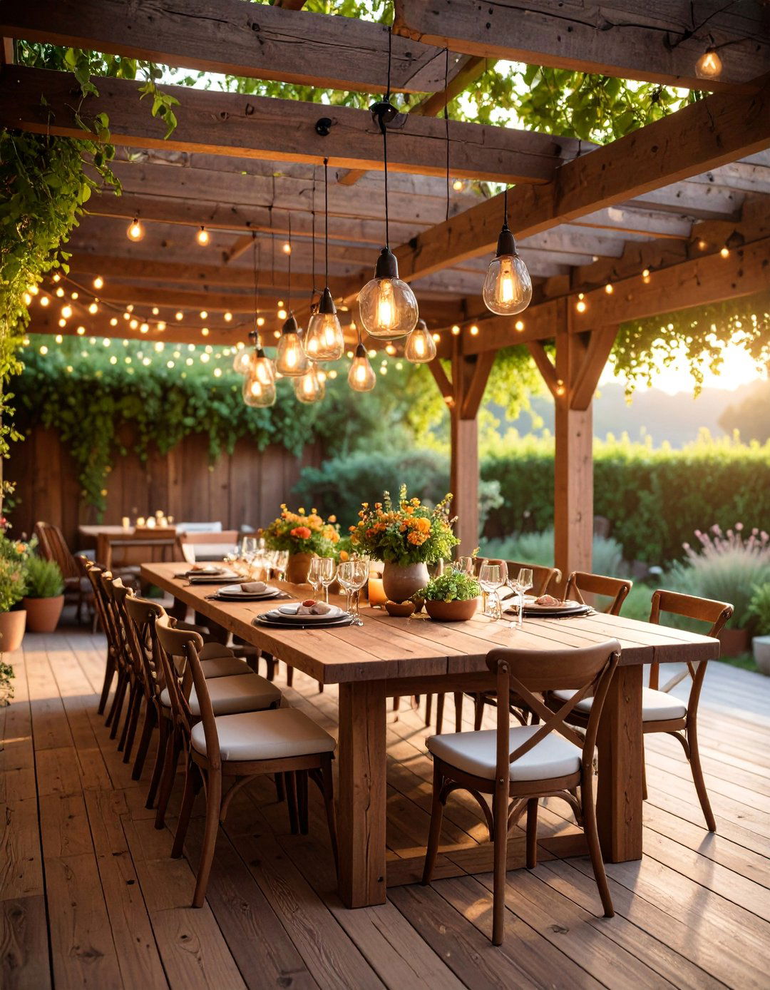 Rustic Outdoor Dining Area with Pergola - 25 Rustic Landscaping Ideas