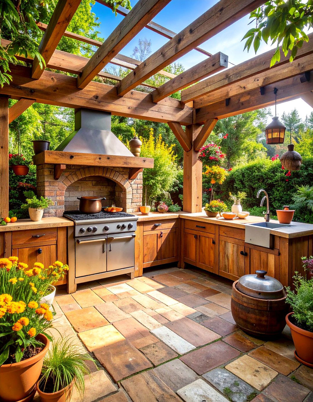 Rustic Outdoor Dirty Kitchen with Brick Oven - 25 Dirty Kitchen Ideas
