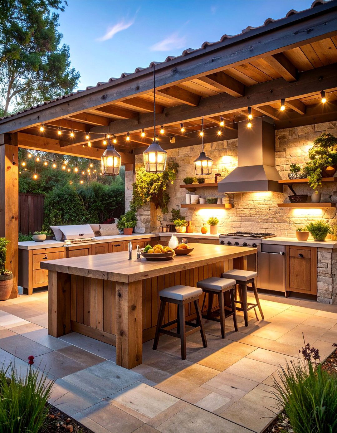 Rustic Outdoor Kitchen with Natural Materials - 25 Rustic Interior Design Ideas