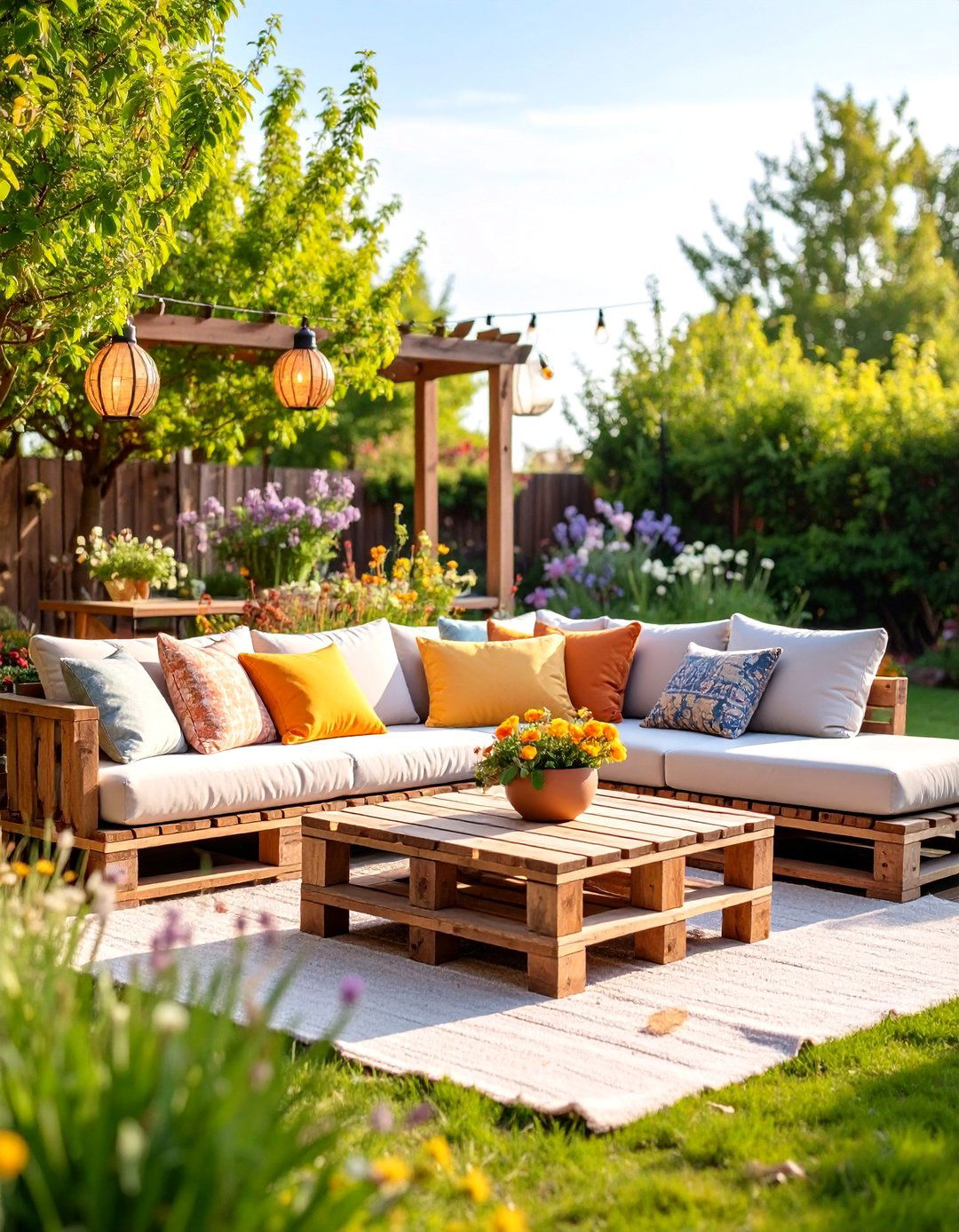 Rustic Pallet Furniture Ensemble - 25 Small Patio Ideas