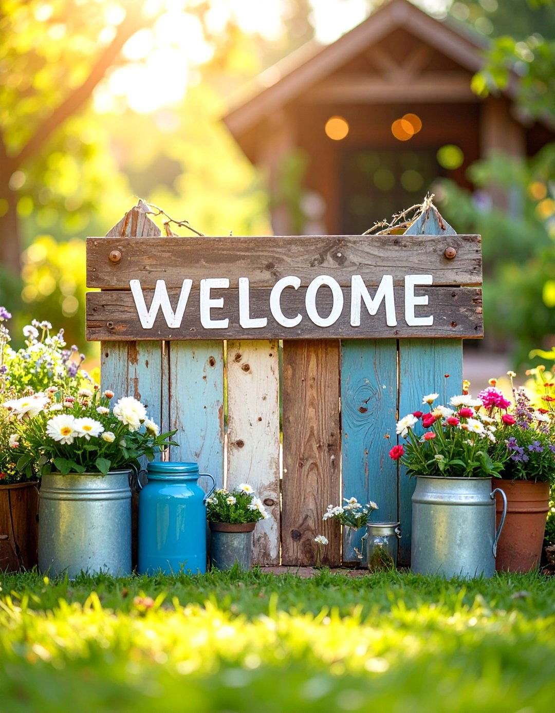 Rustic Pallet Wood Garden Welcome Sign - 25 Garden Sign Ideas
