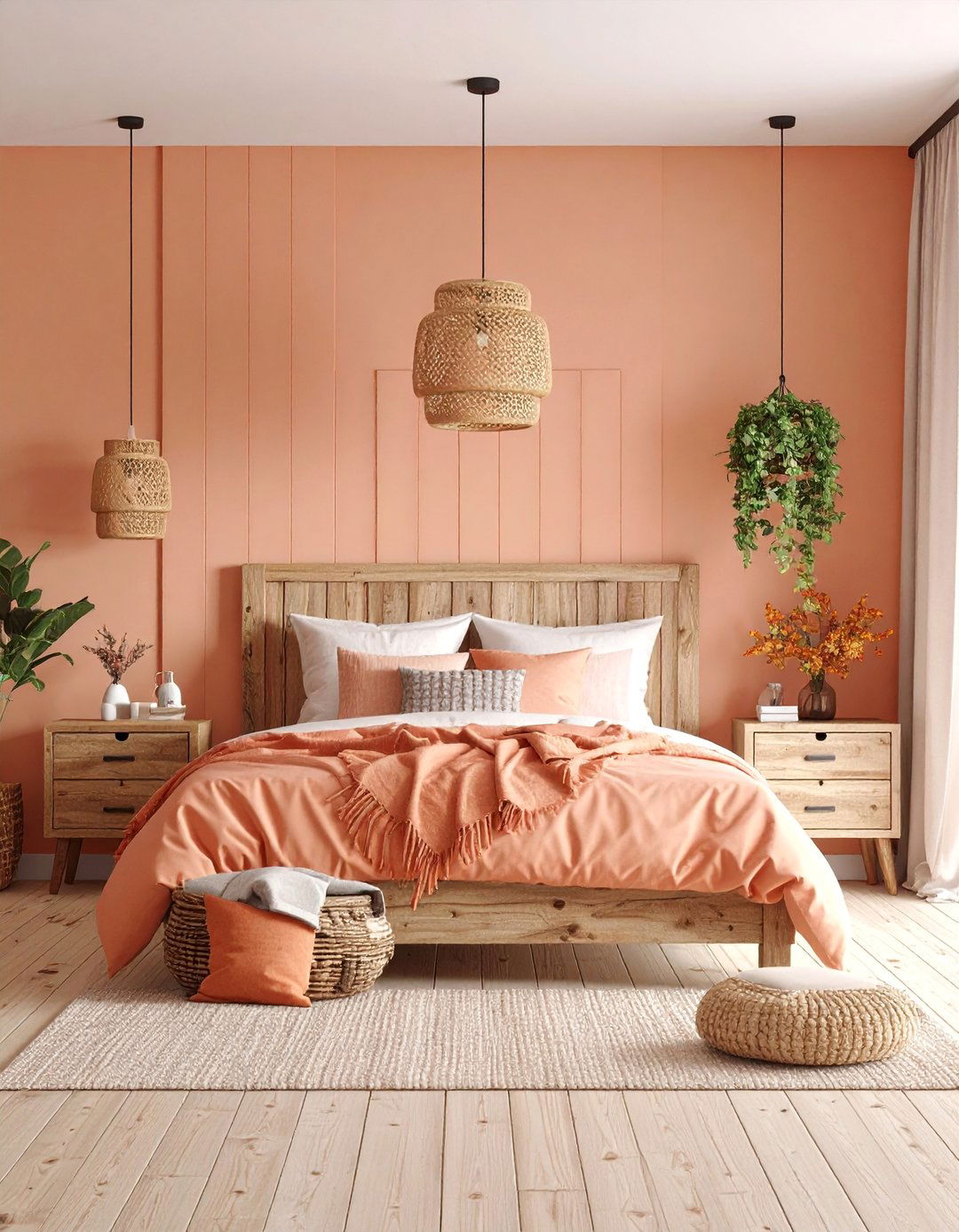 Rustic Peach Bedroom with Natural Elements - 25 Peach Bedroom Ideas