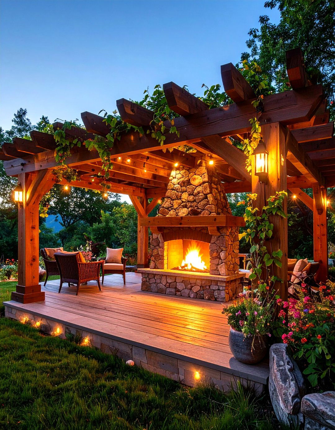 Rustic Pergola Fireplace Combination - 25 Rustic Outdoor Fireplace Ideas