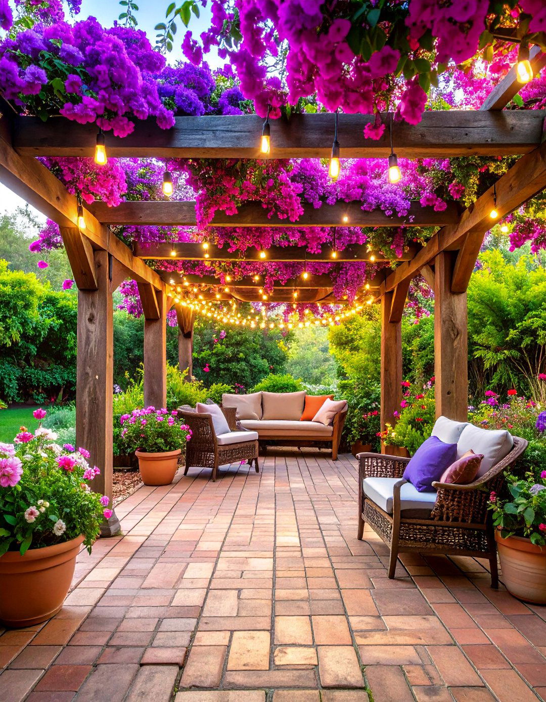 Rustic Pergola Patio with Bougainvillea Canopy - 25 spanish style patio ideas