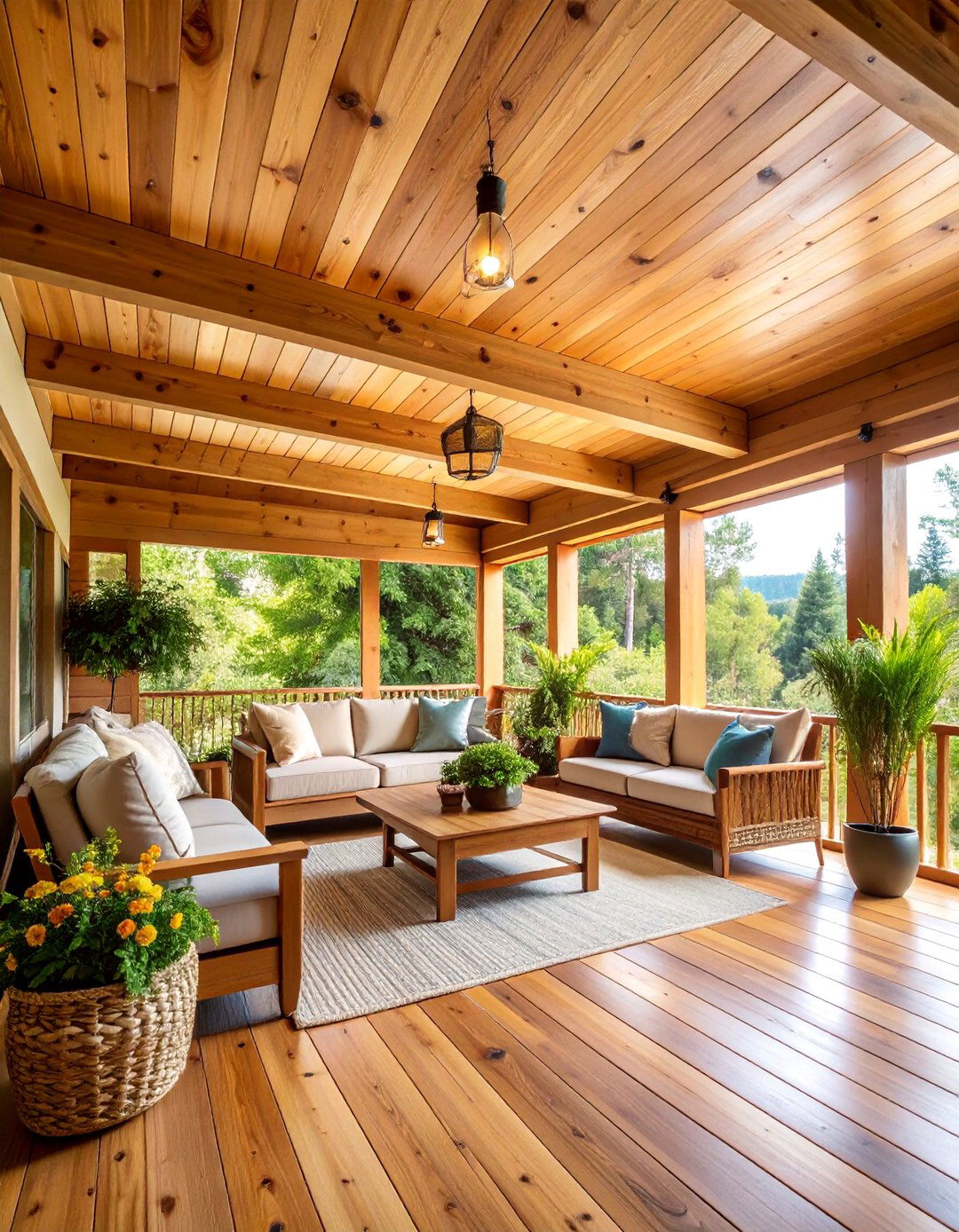 Rustic Pine Vinyl Ceiling Planks - 25 Vinyl Porch Ceiling Ideas