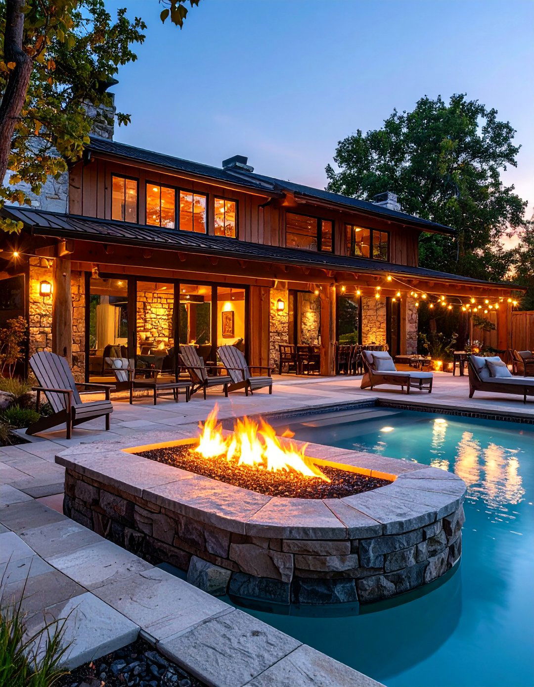 Rustic Pool House with Fire Pit and Outdoor Lounge - 25 Rustic Pool House Ideas