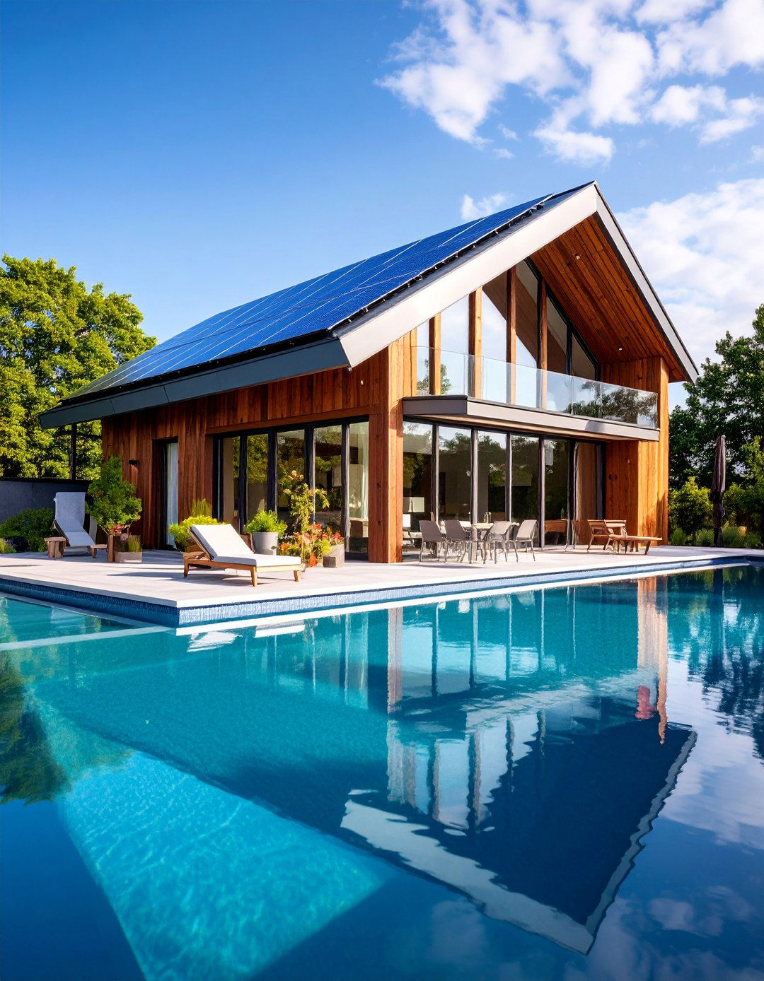 Rustic Pool House with Solar Panel Integration and Green Features - 25 Rustic Pool House Ideas