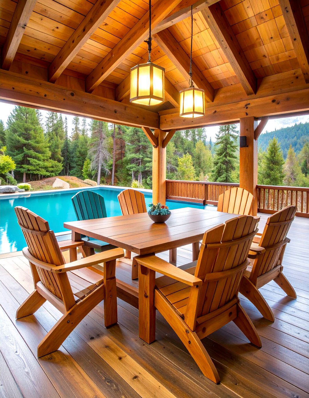 Rustic Pool Lodge with Log Furniture Elements - 25 Pool Furniture Ideas