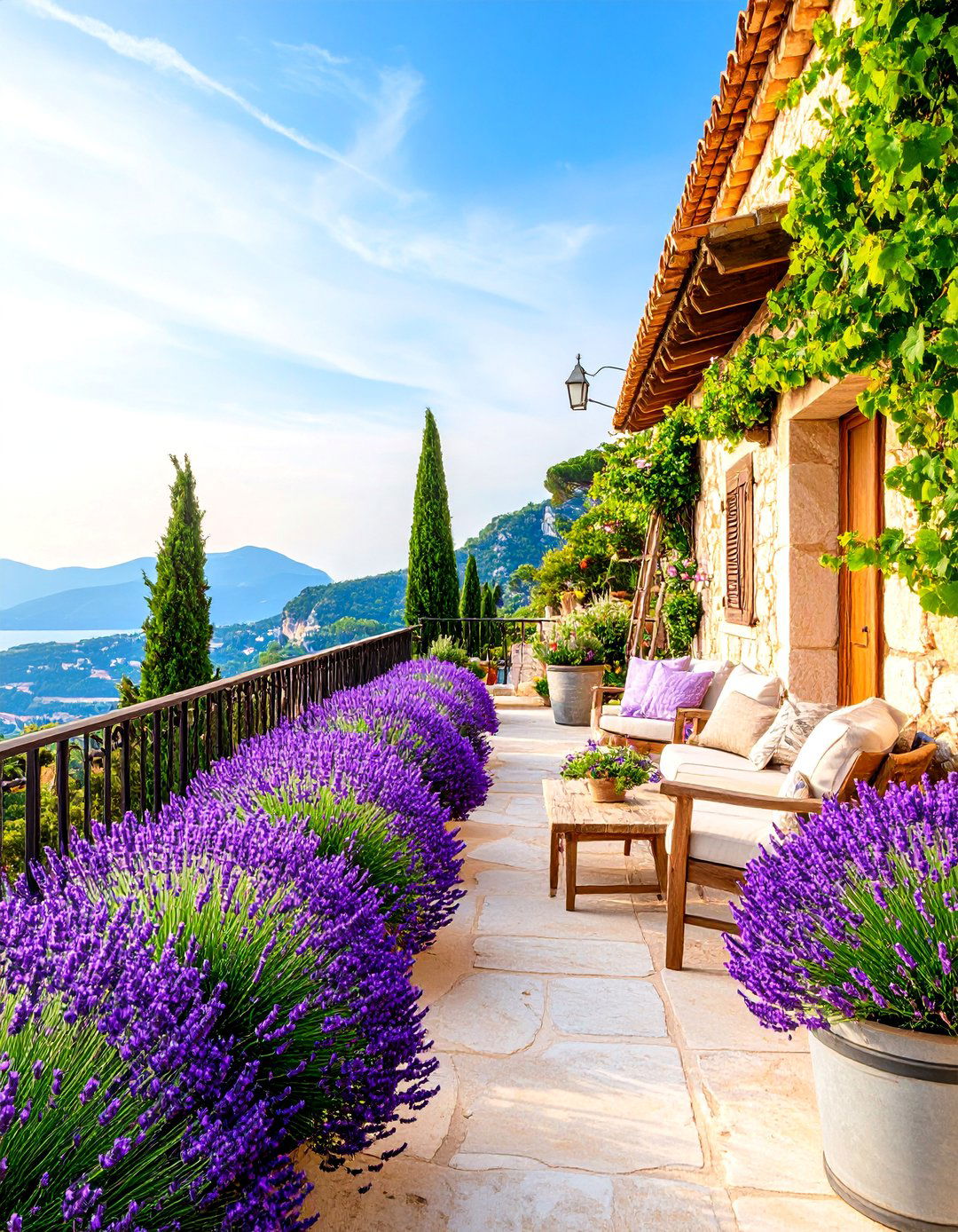 Rustic Provence Balcony with Lavender Fields and Stone Accents - 25 French Balcony Ideas