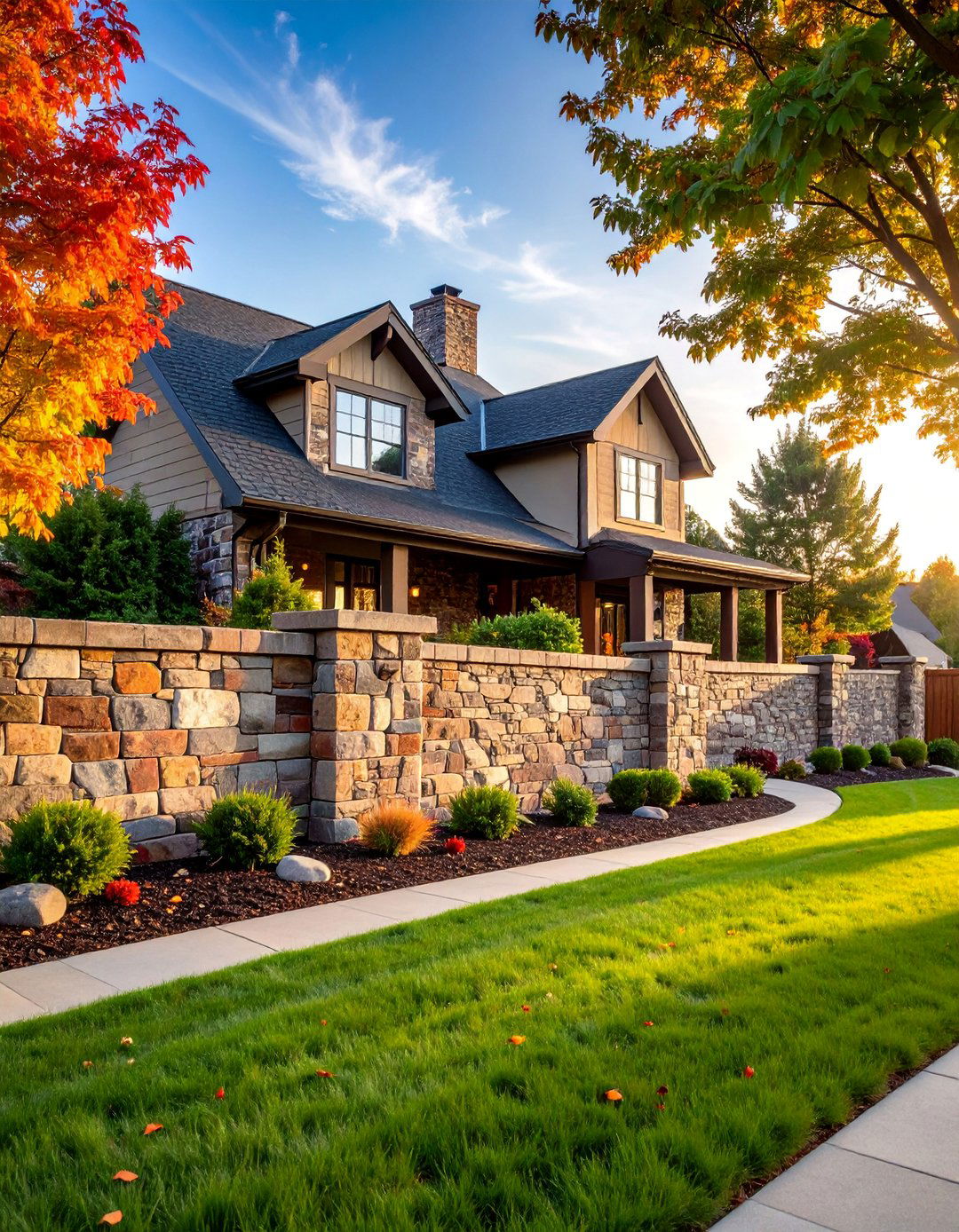 Rustic Reclaimed Brick Fence with Natural Stone Accents - 25 Front Yard Brick Fence Ideas
