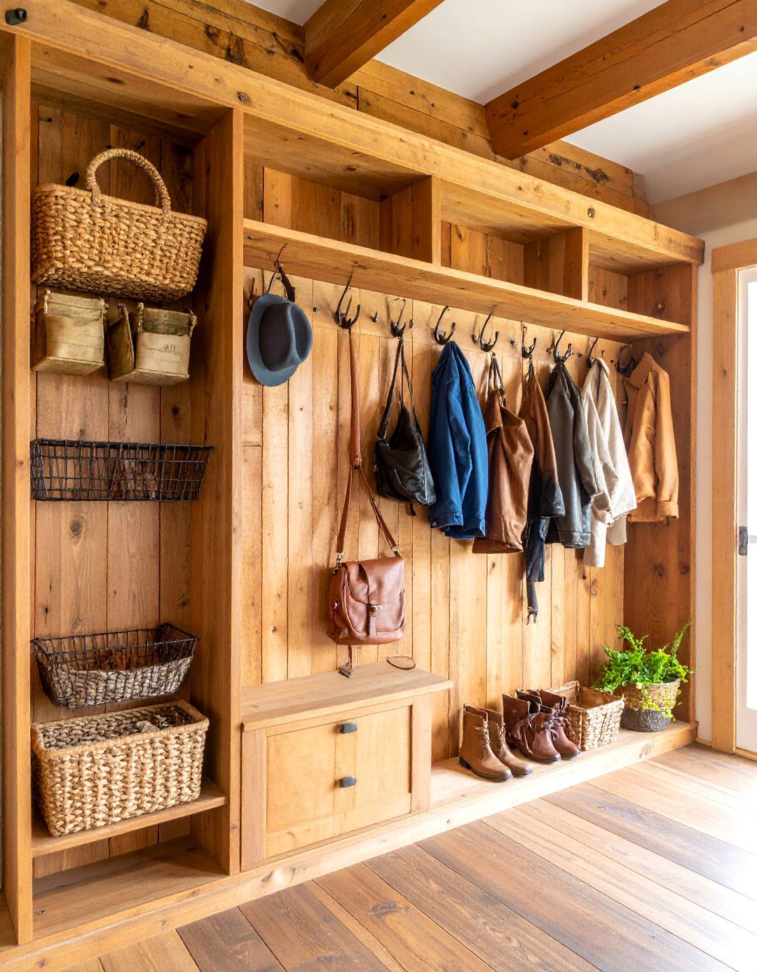 Rustic Reclaimed Wood Coat Closet with Vintage Hooks - 25 Coat Closet Ideas