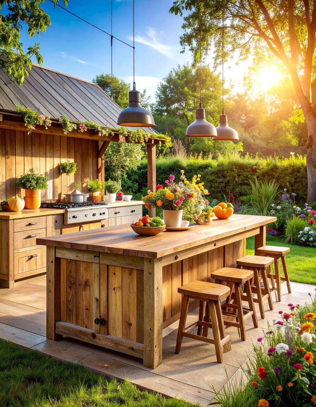 Rustic Reclaimed Wood Kitchen Island - 25 Outdoor Kitchen Island Ideas