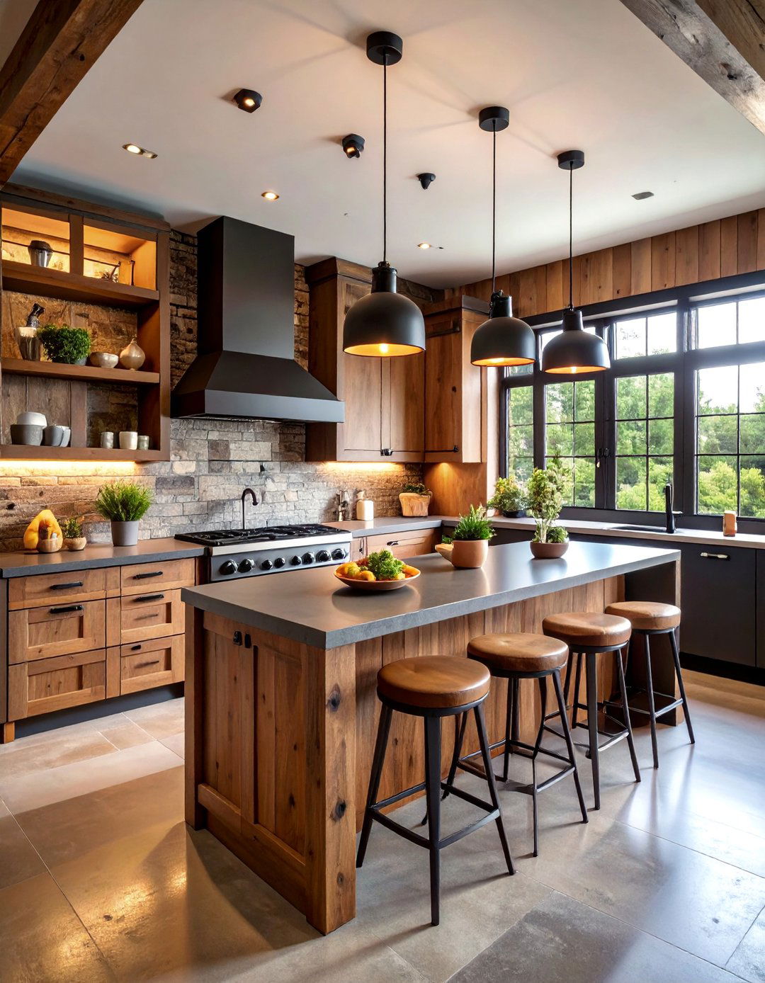 Rustic Reclaimed Wood Kitchen with Modern Black Elements - 25 Small Kitchen with Black Appliances Ideas