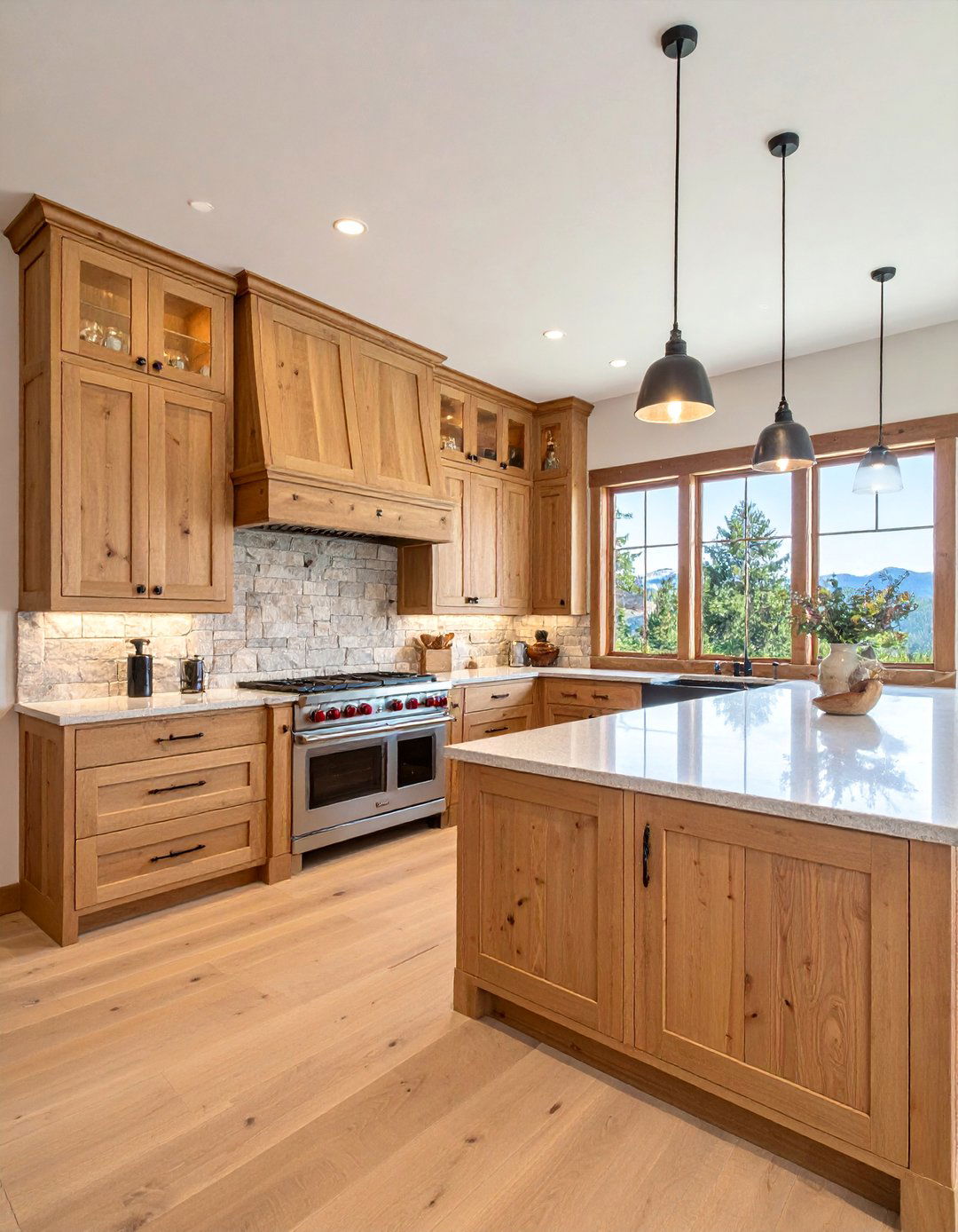 Rustic Reclaimed Wood Kitchen with Stone Backsplash - 25 Cabin Kitchen Ideas