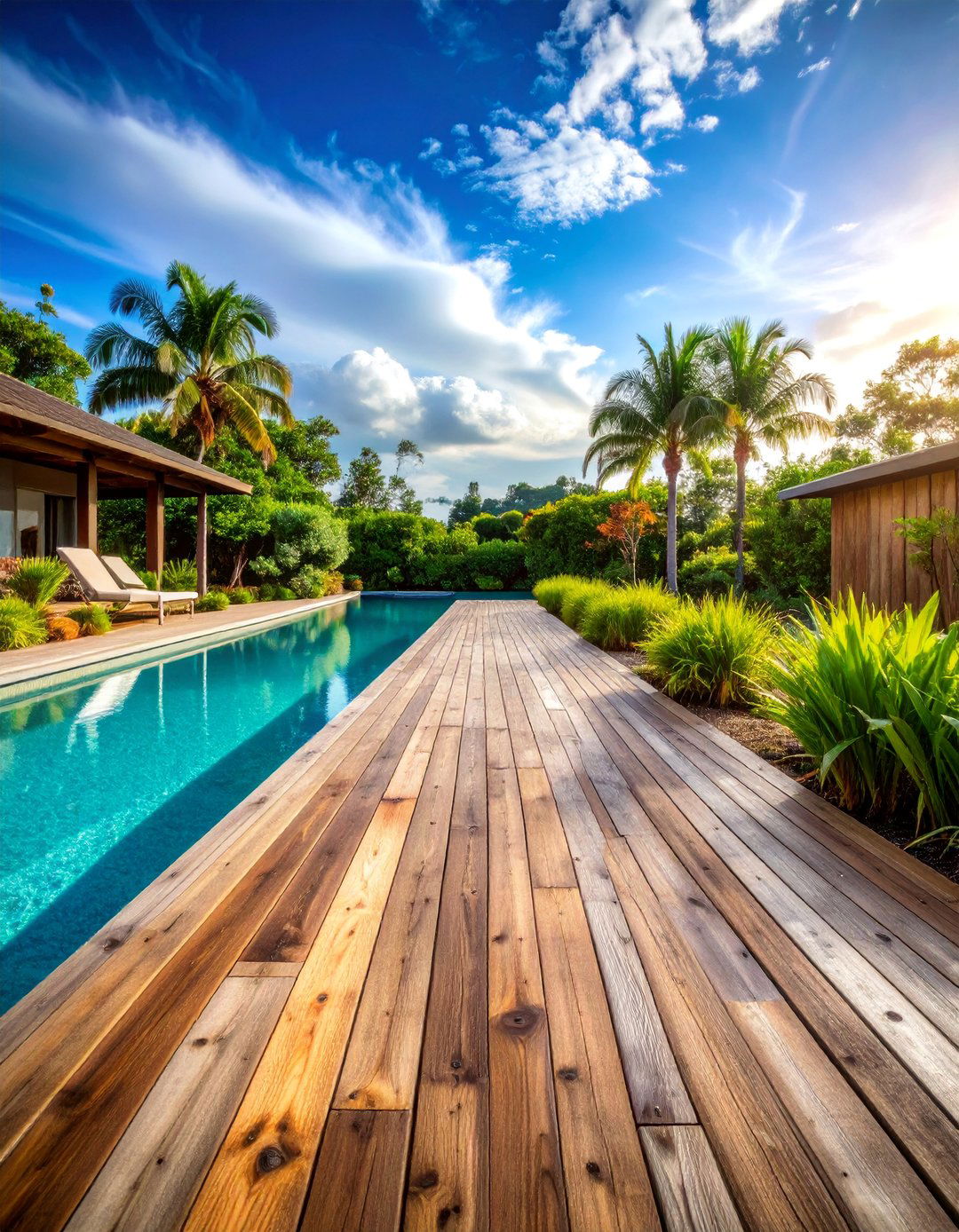 Rustic Reclaimed Wood Pool Boardwalk - 25 Pool Walkway Ideas