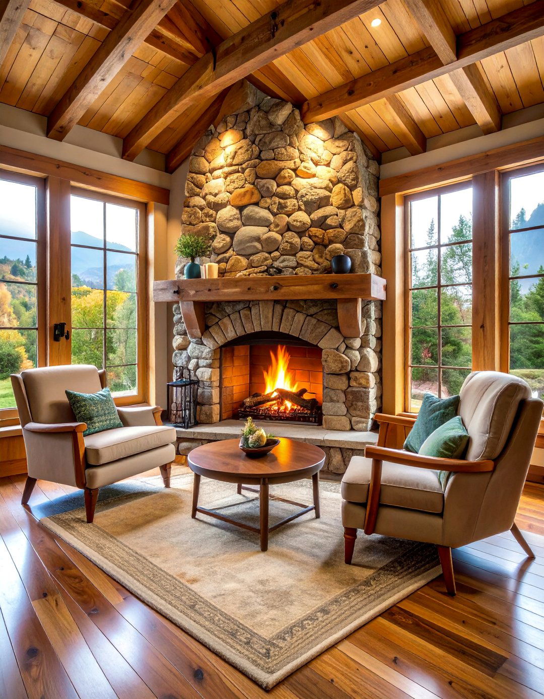 Rustic River Rock Cottage Fireplace - 25 Stone Fireplace Ideas