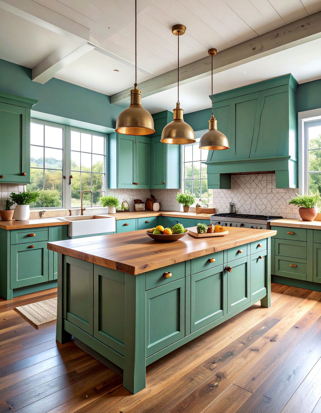 Rustic Sage Green Cabinets with Reclaimed Wood Countertops - 25 Rustic Sage Green Kitchen Cabinets