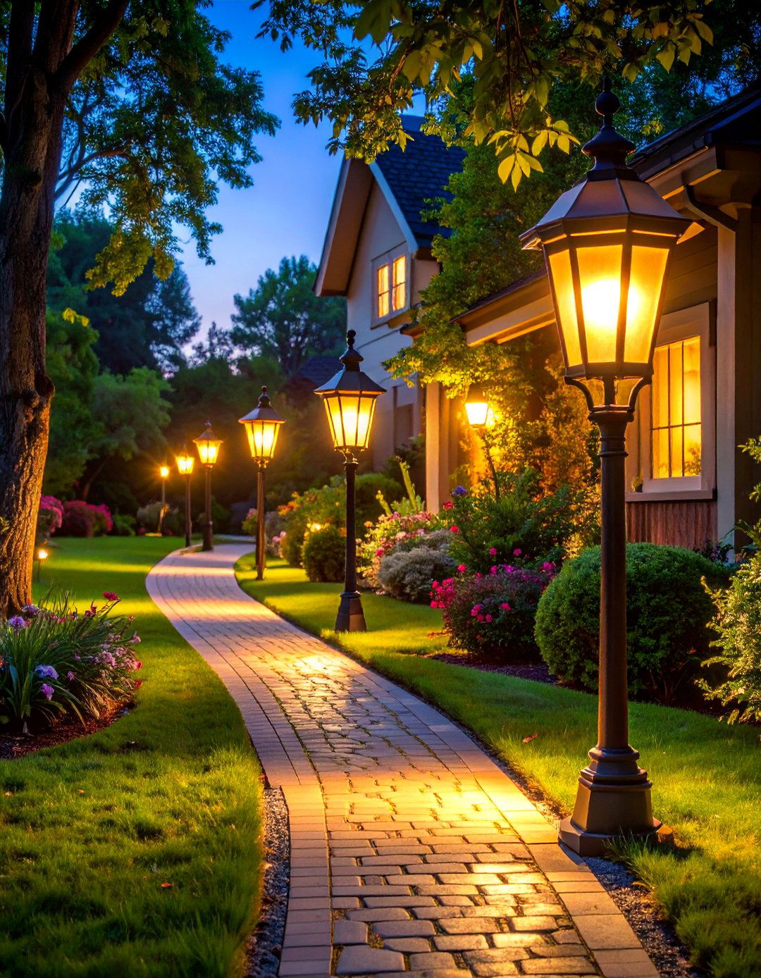Rustic Shepherds Hook Garden Pathway Lighting with Lanterns - 25 Outdoor Lighting Ideas