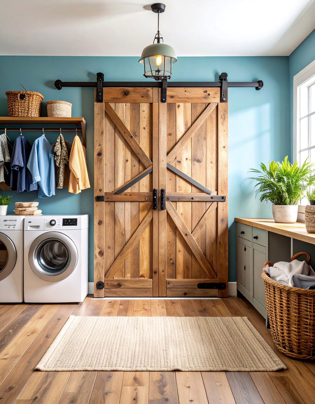Rustic Sliding Barn Door with Distressed Wood Finish - 25 Laundry Room Door Ideas