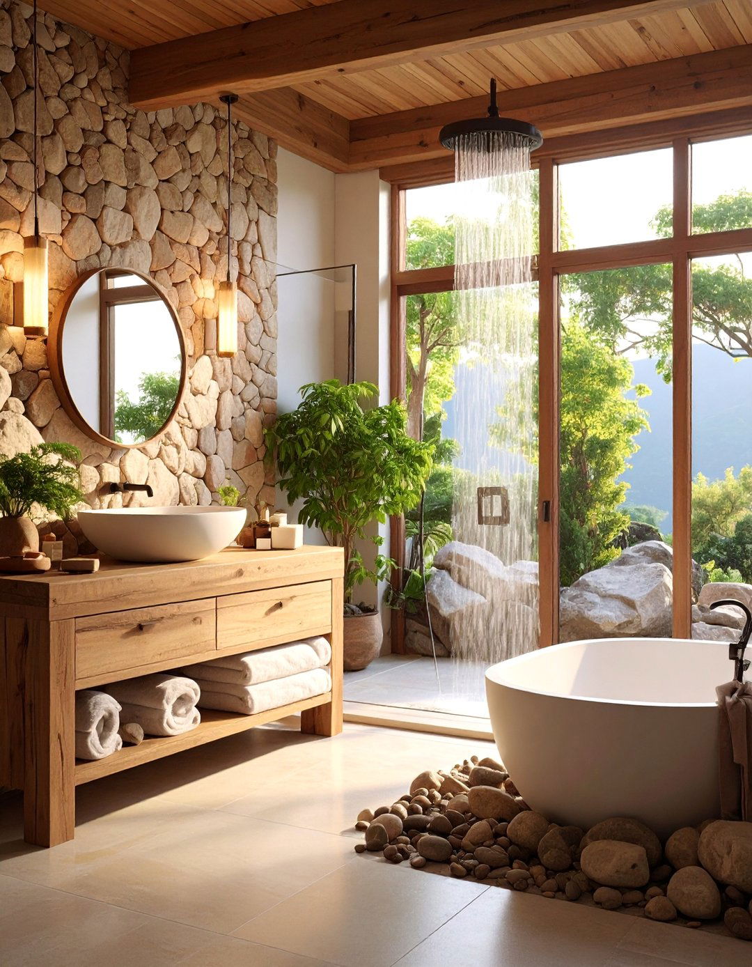 Rustic Spa Bathroom with Natural Stone - 25 Rustic Decor Ideas