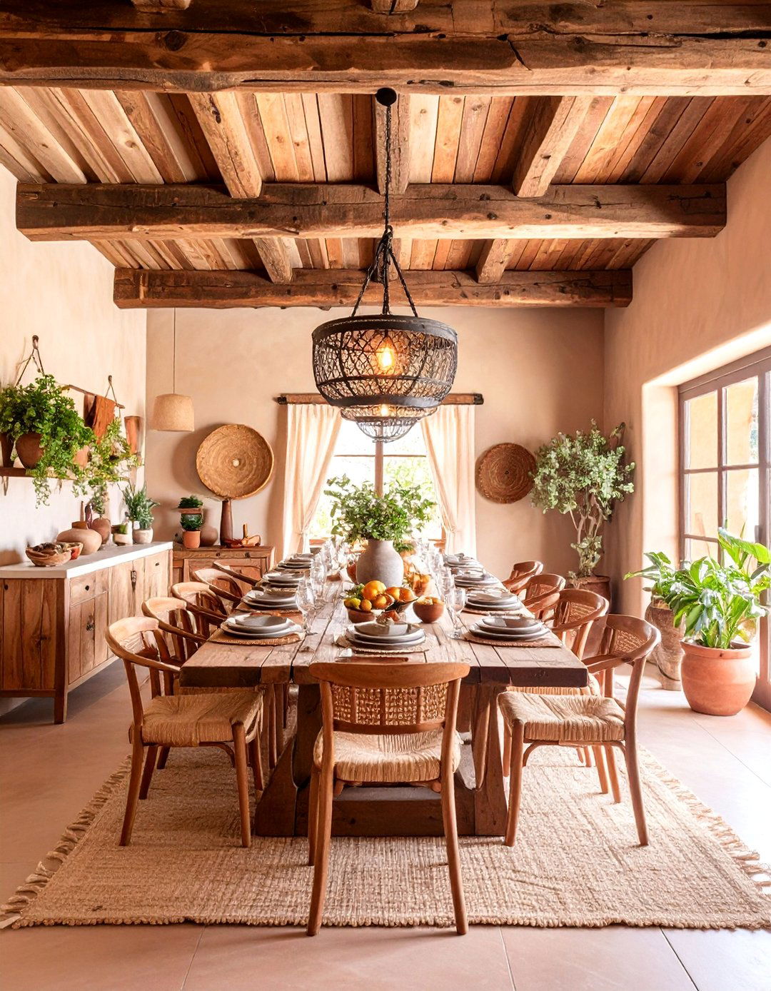 Rustic Spanish Mission Style Dining Room with Natural Materials - 25 spanish style dining room ideas