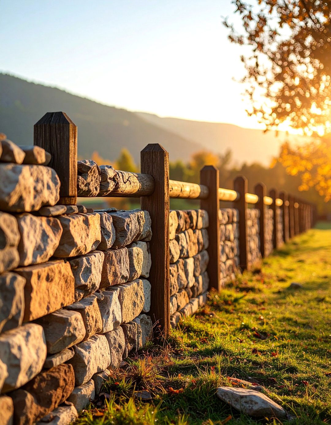 Rustic Split Block Fence with Natural Stone Veneer - 25 Concrete Block Fence Ideas