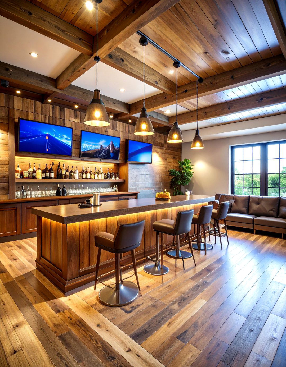 Rustic Sports Bar with Reclaimed Wood Features - 25 Basement Ideas
