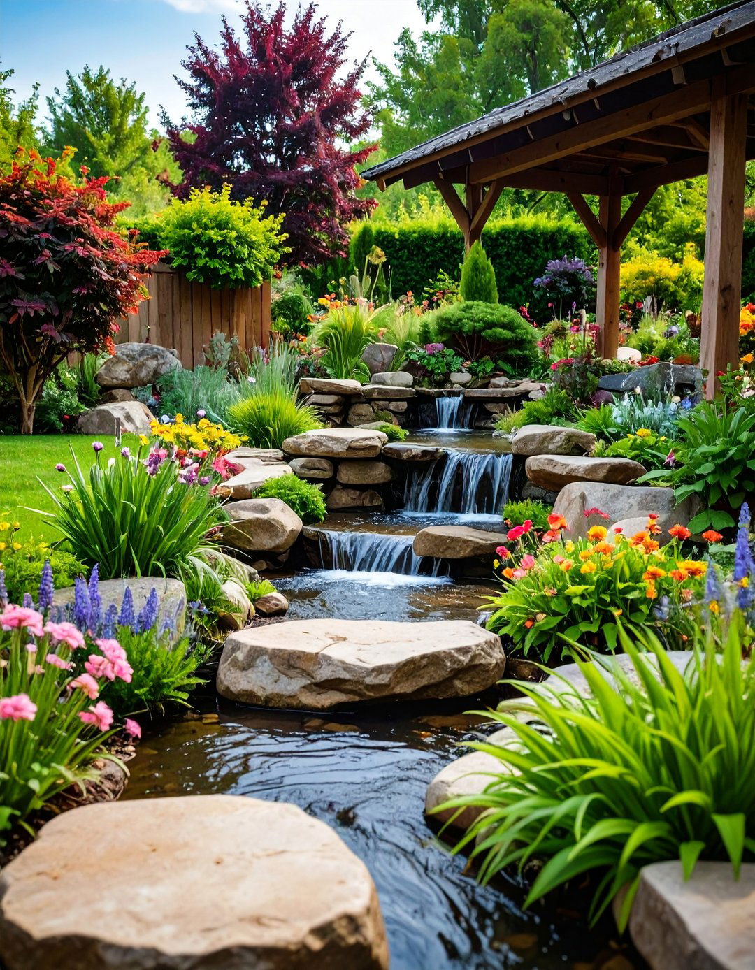 Rustic Stacked Stone Cascade - 25 Backyard Waterfall Ideas