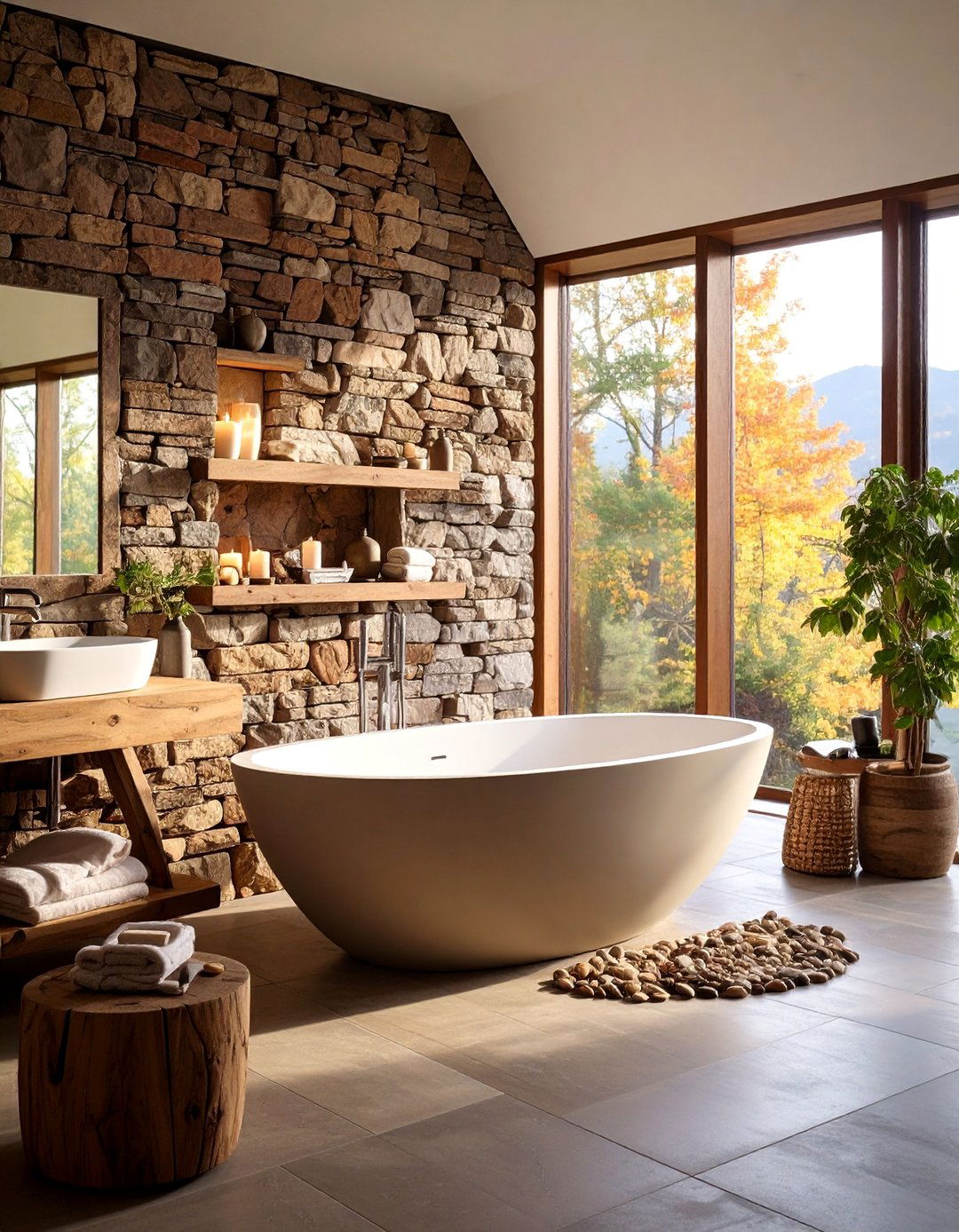 Rustic Stacked Stone Surround - 25 Bathtub Surround Ideas