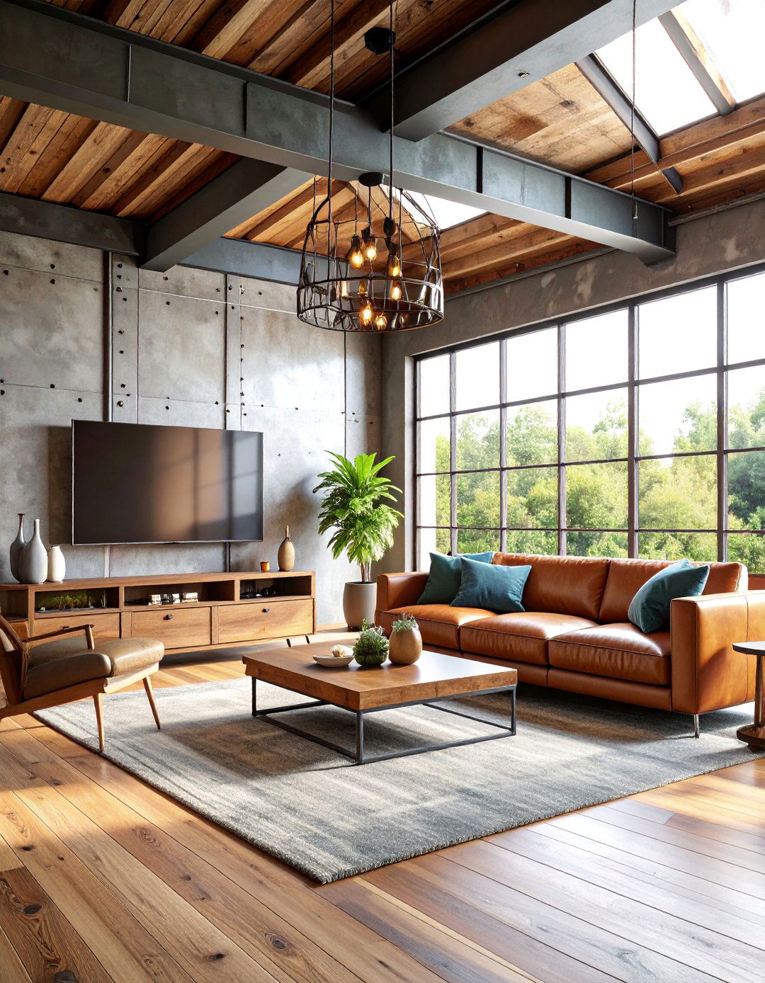 Rustic Steel and Wood Living Room - 25 Mens Living Room Ideas