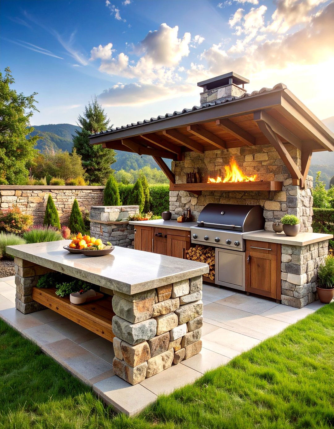 Rustic Stone BBQ Area with Natural Wood Accents - 25 bbq area ideas