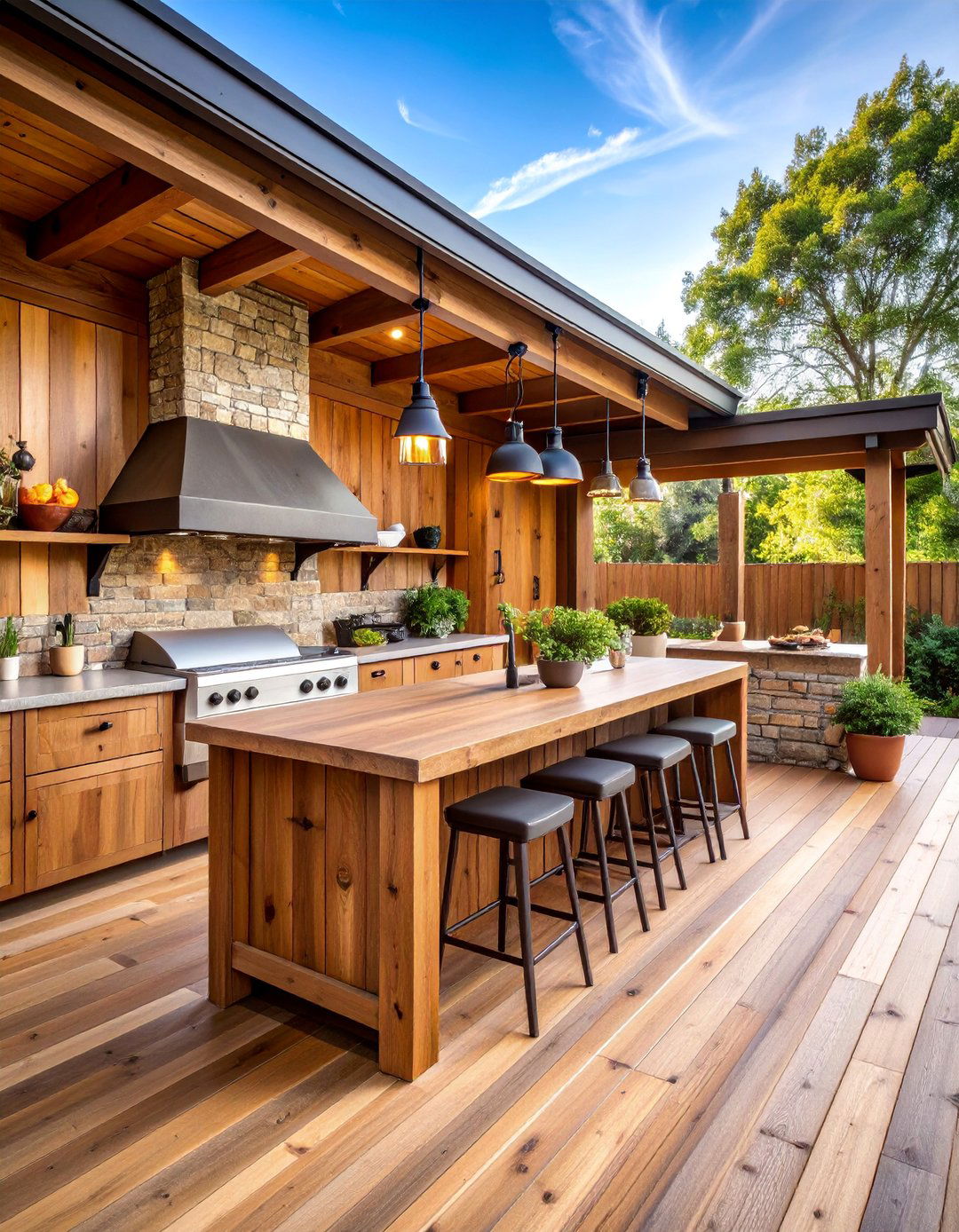 Rustic Stone Deck Kitchen with Natural Elements - 25 Outdoor Kitchen on Deck
