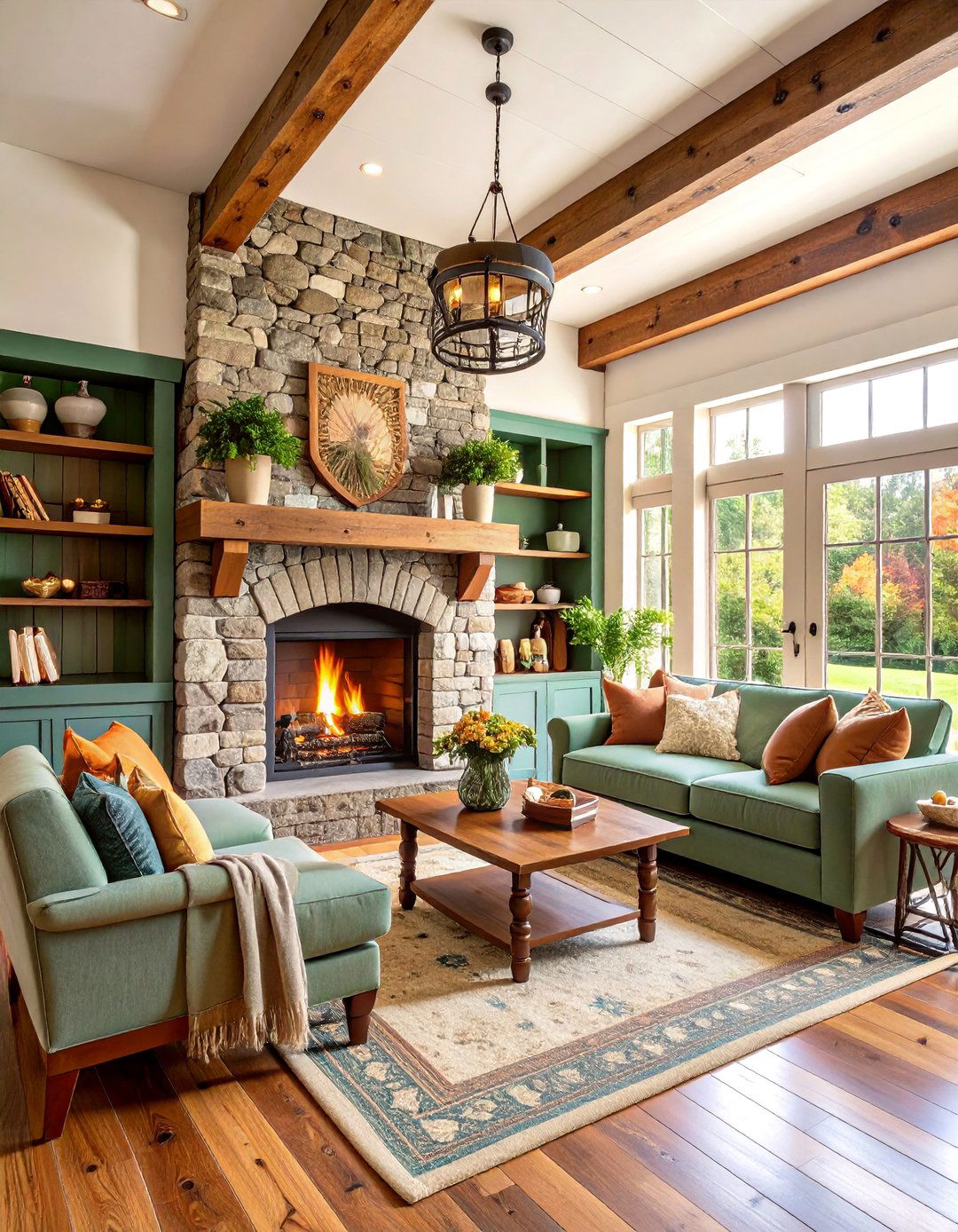 Rustic Stone Farmhouse Fireplace with Built in Storage - 25 Farmhouse Fireplace Ideas