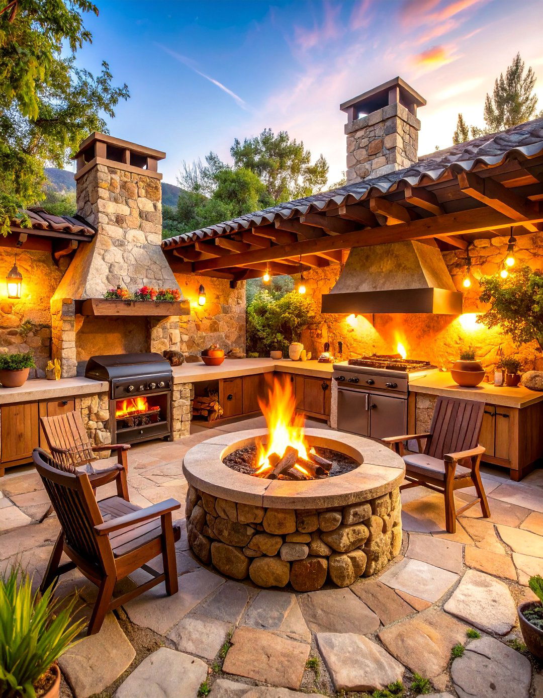 Rustic Stone Fire Pit Cooking Kitchen - 25 Mexican Outdoor Kitchen Ideas