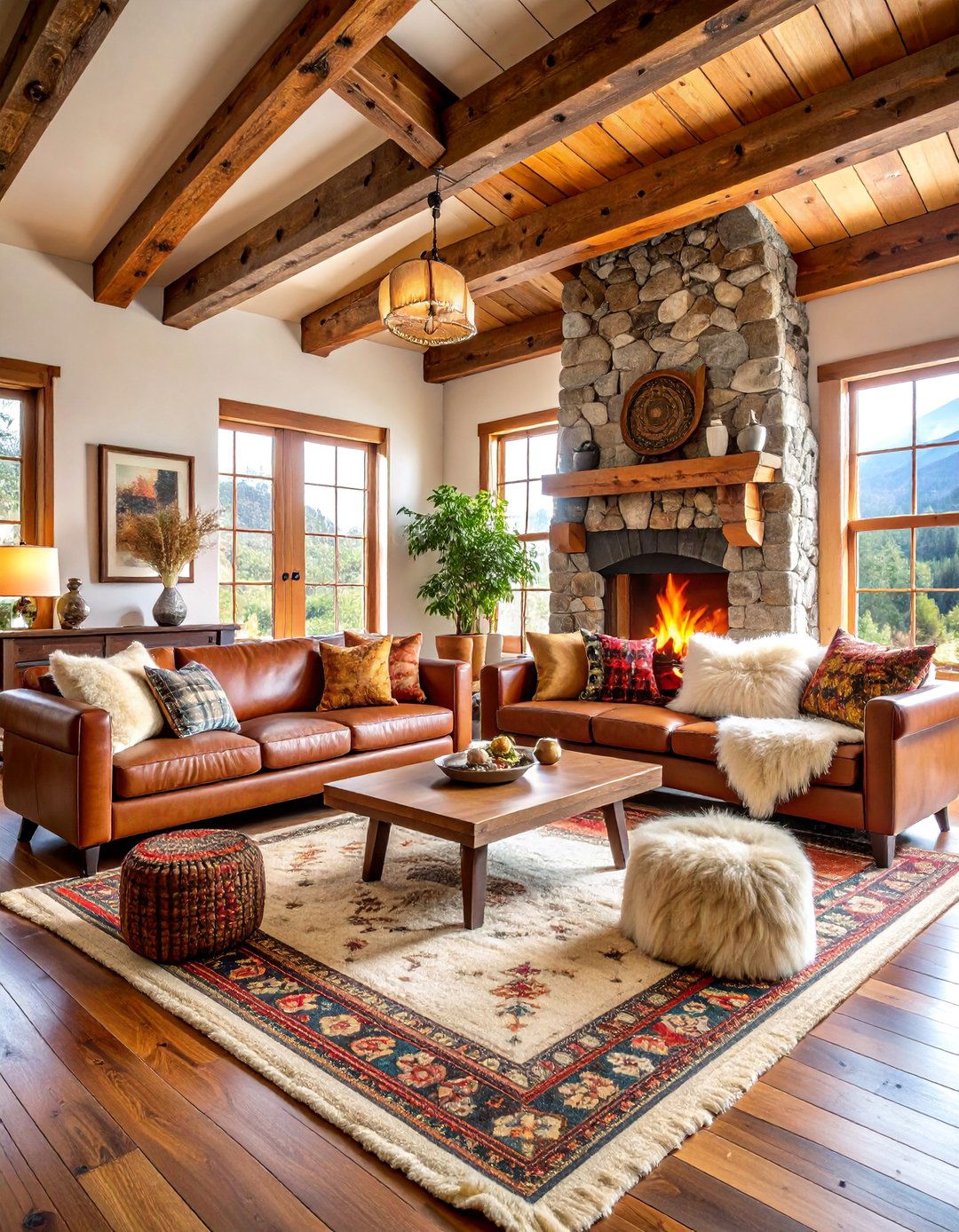 Rustic Stone Fireplace Snug Room with Leather Seating - 25 Snug Room Ideas